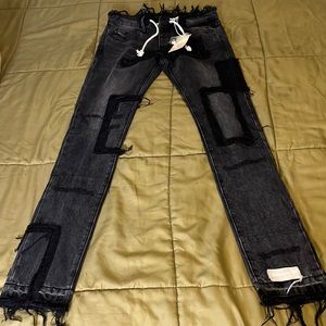 Black denim patch work jeans